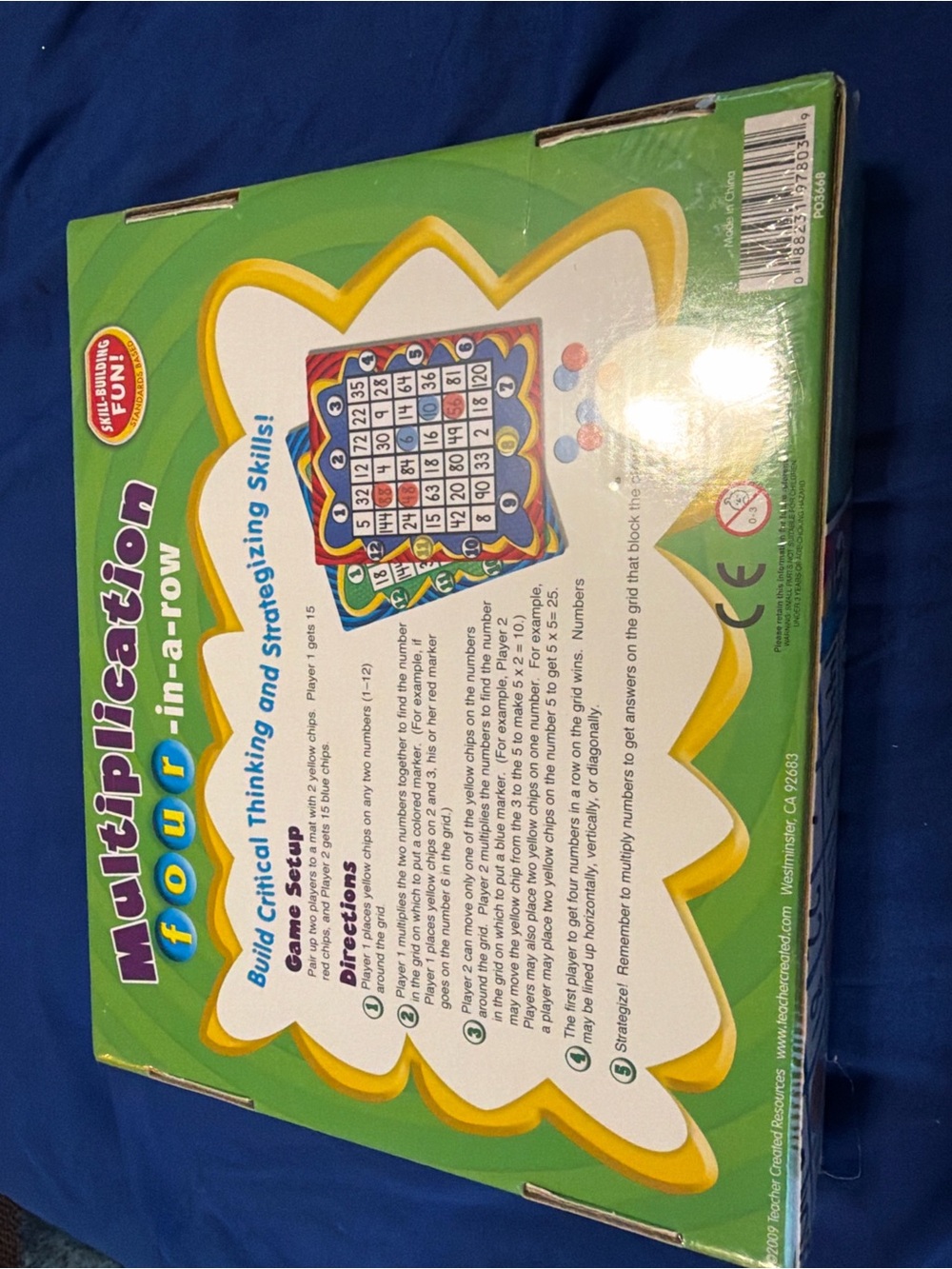Multiplication Four-in-a-Row Kids Math Game - Green - Picture 2 of 2
